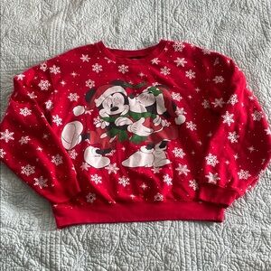 Disney Red Crew Neck Holiday Sweater with Snowflake Pattern